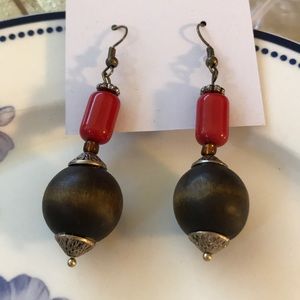 Hand Crafted Brown Wooden Bead Drop Earrings